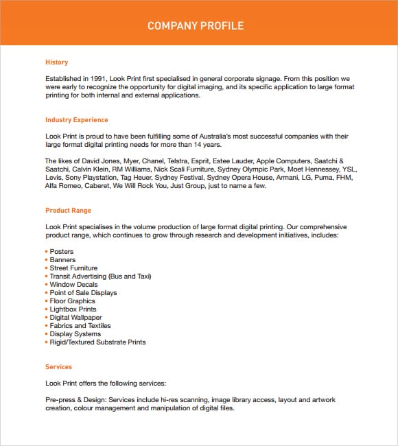 Company Profile Format Formats Examples In Word Excel