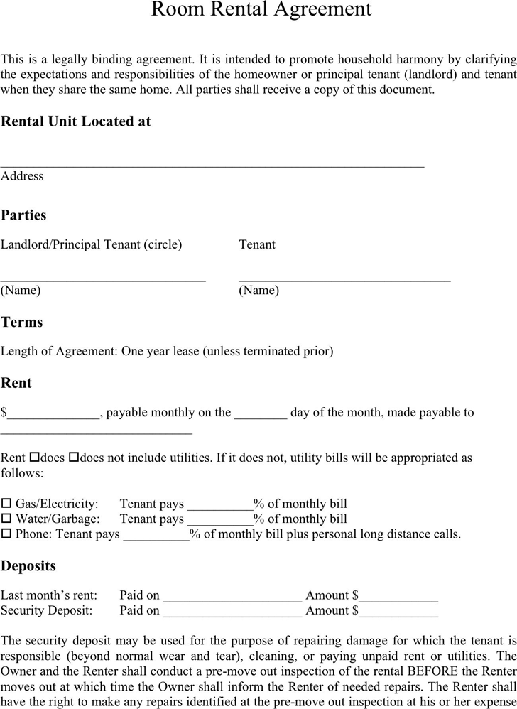 Free Printable Basic Room Rental Agreement