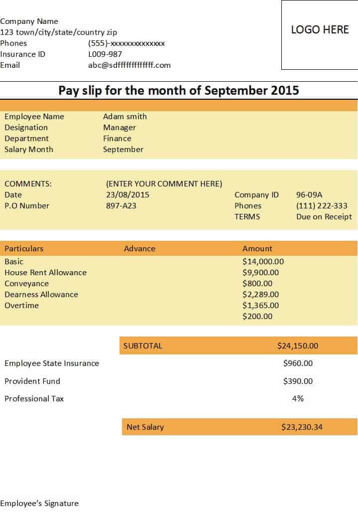 10 Payslip Formats Word And Excel Free Sample Templates